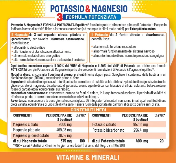 Equilibra Potassio & Magnesio 3 14 Bustine Integratore di Sali Minerali