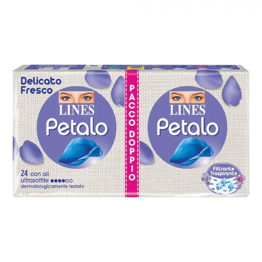 Lines Petalo Blu Assorbente Con Ali 24 Pezzi Ipoallergenico