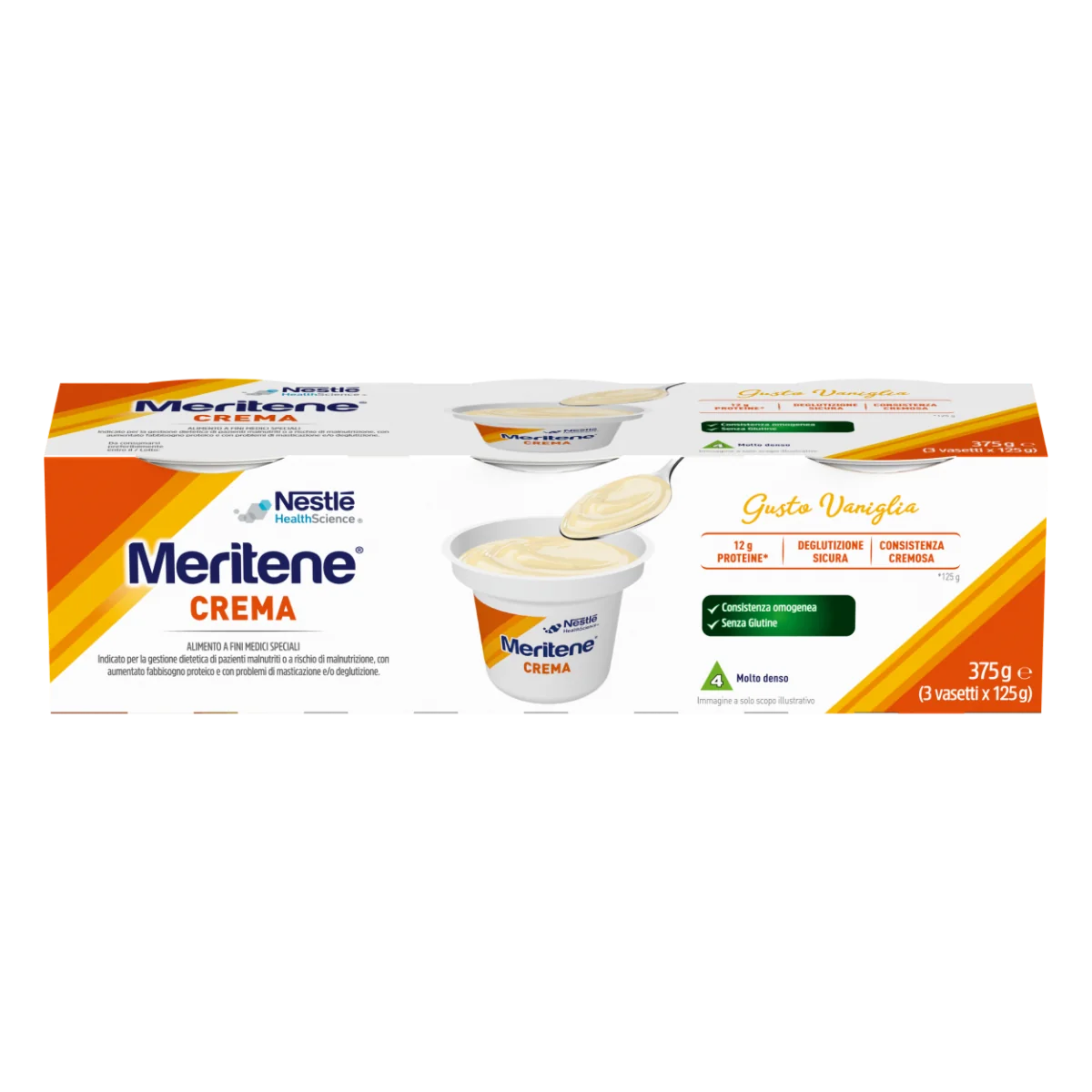 Meritene Forza e Vitalità Crema Vaniglia Dessert Iperproteico Ipercalorico 3x125 g Crema ipercalorica
