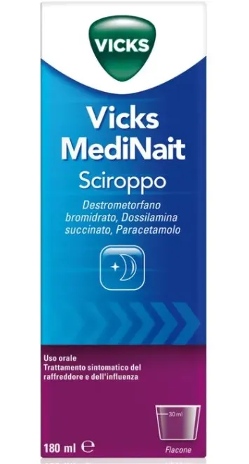 Vicks MediNait Sciroppo 180 ml Contro i Sintomi di Influenza Raffreddore Febbre e Tosse