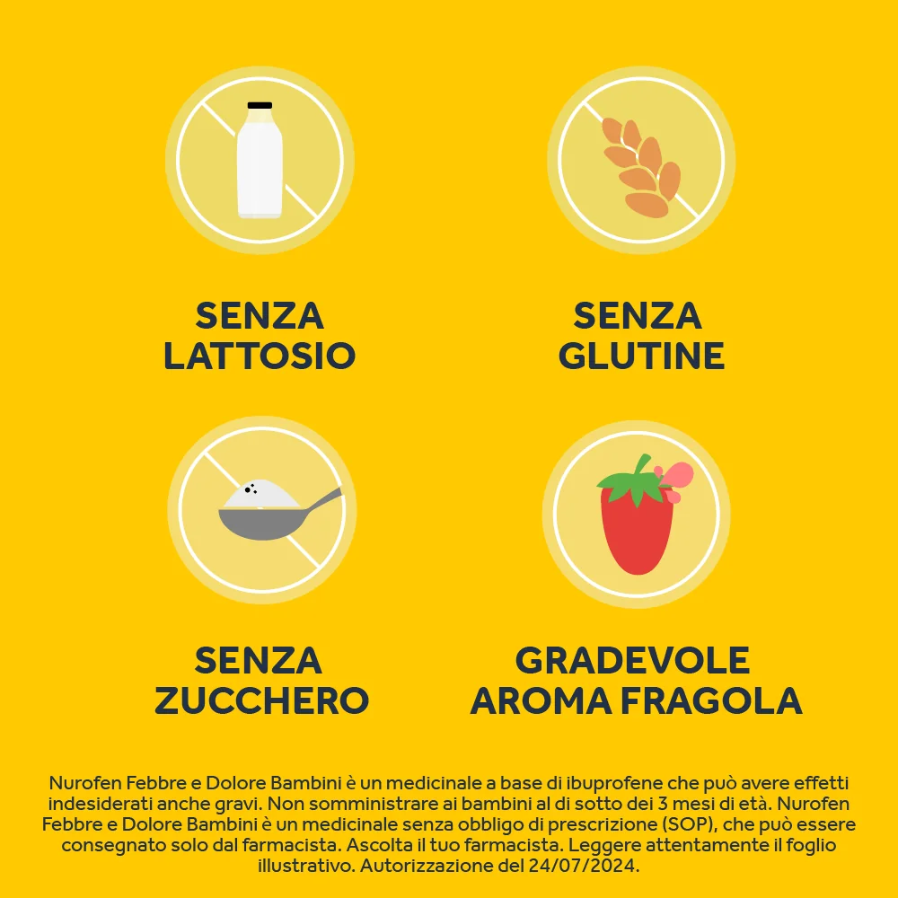 Nurofen Febbre e Dolore Bambini 100 mg/5 ml Ibuprofene Sospensione Orale Fragola 150 ml Antinfiammatorio