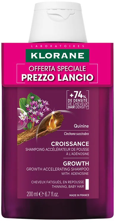 Klorane Shampoo Crescita con Chinina e Adenosina 200 ml Fortificante e Stimolante