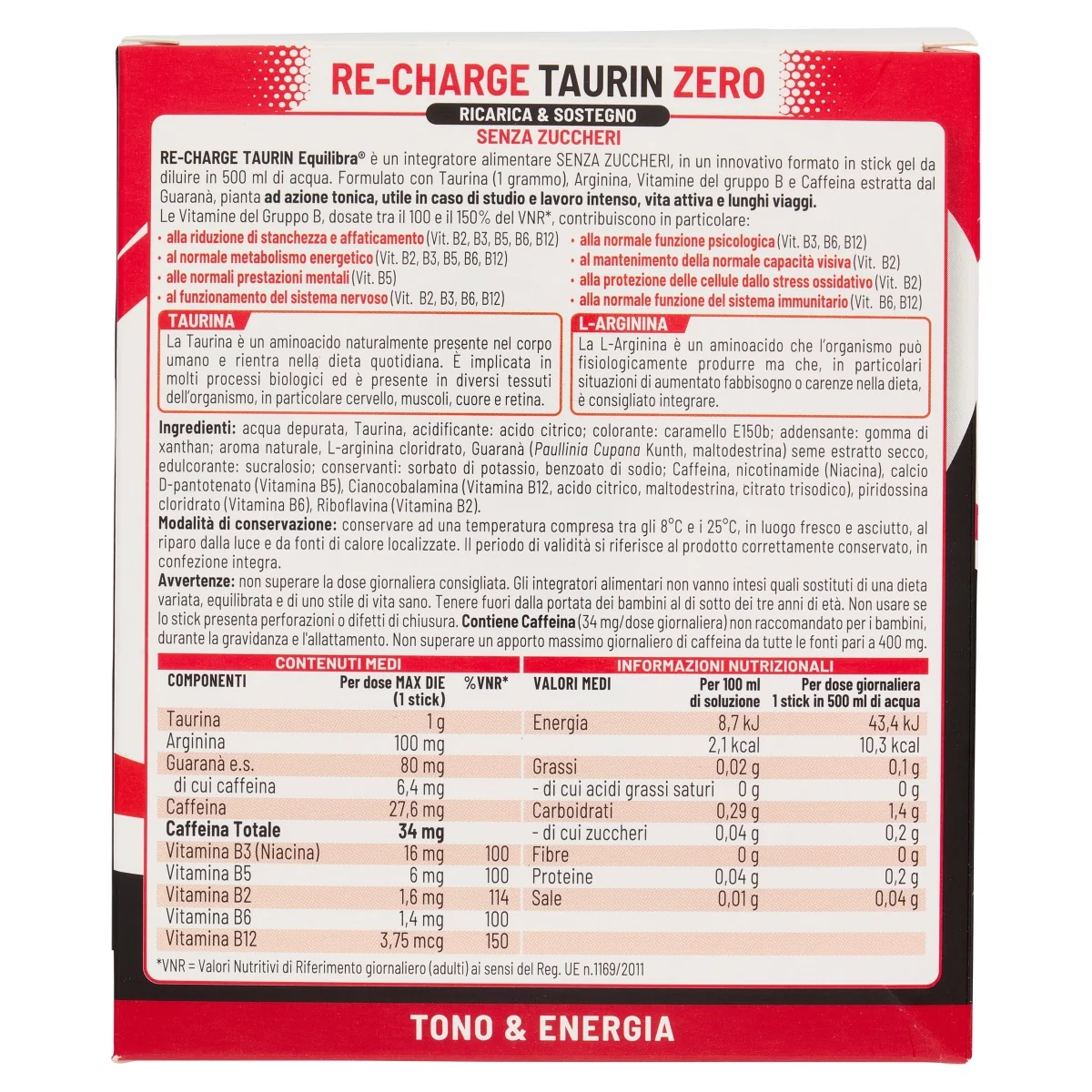 Re Charge Taurin 12 Stick Stanchezza e Affaticamento