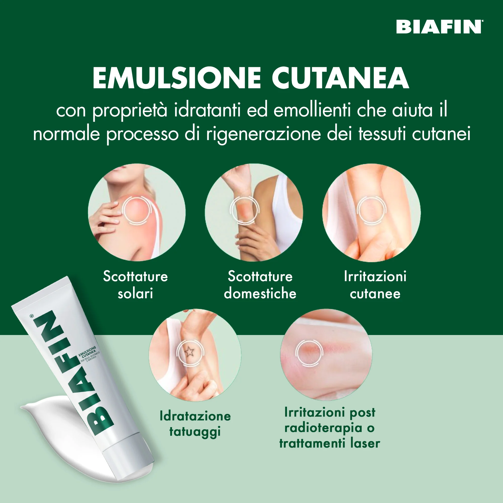 Biafin Emulsione Cutanea Idratante Lenitiva 100 ml Crema Scottature e Pelle Sensibile e Irritata