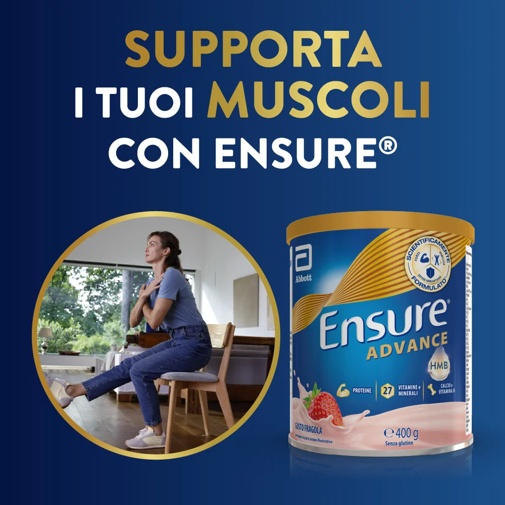 Ensure Advance 400 g Gusto Fragola Integratore Alimentare Proteico e Multivitaminico con HMB Formato Polvere