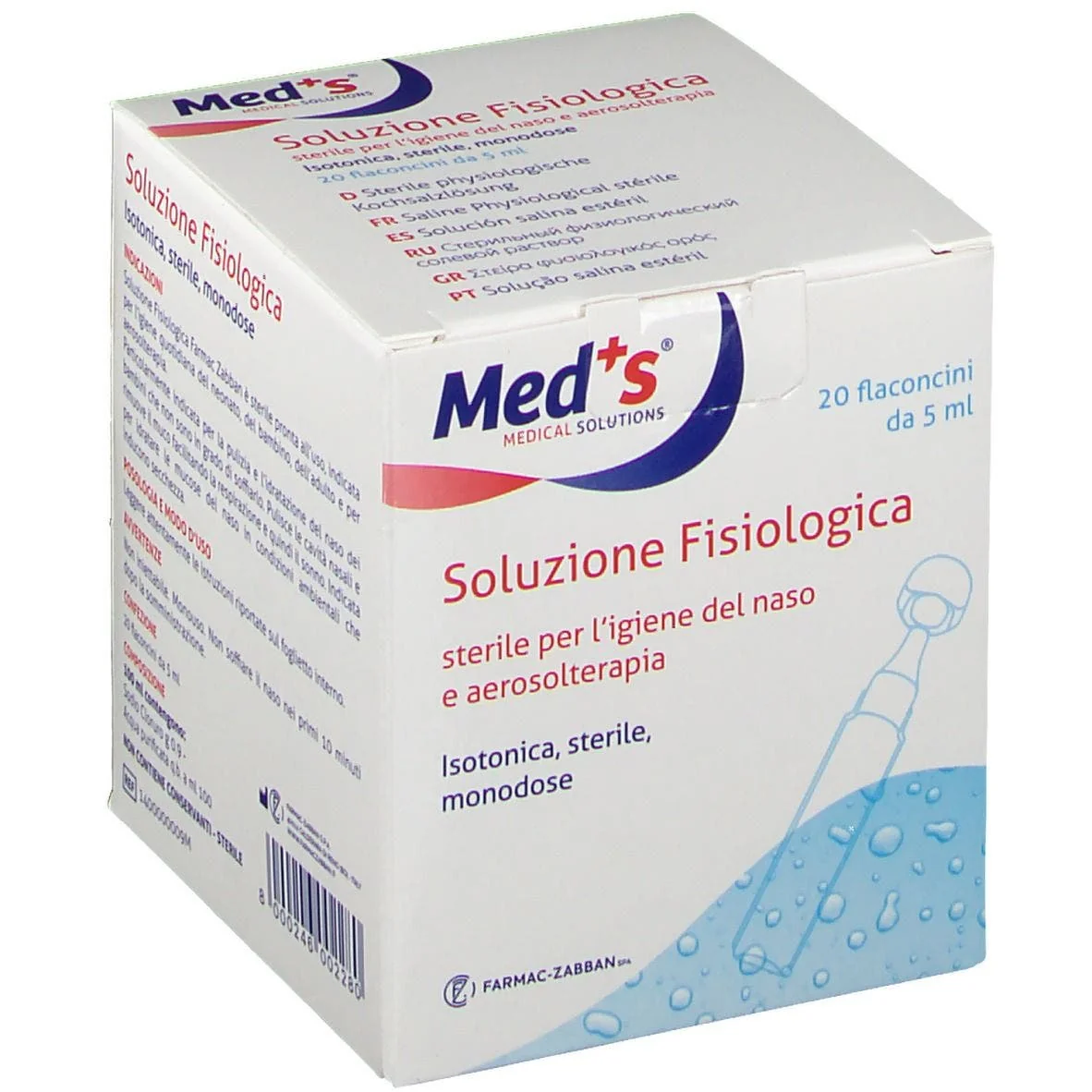 Med's Soluzione Fisiologica Aerosolterapia 20 Flaconi Igiene Nasale