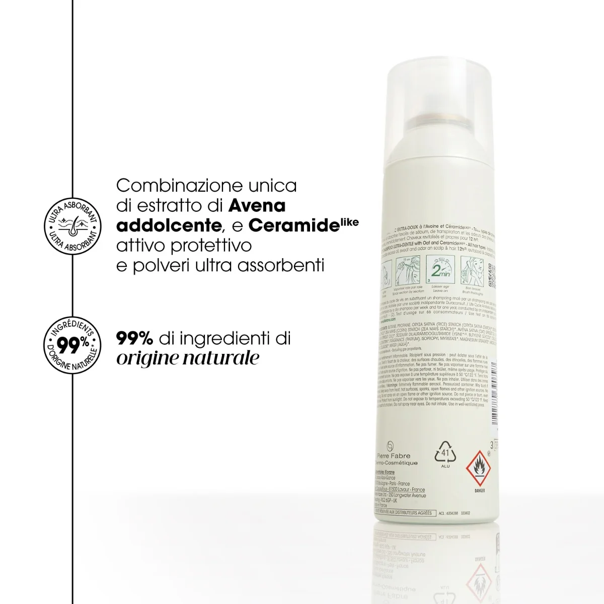 Klorane Shampoo secco Avena & Ceramide Capelli Scuri 150 ml Detersione senza acqua