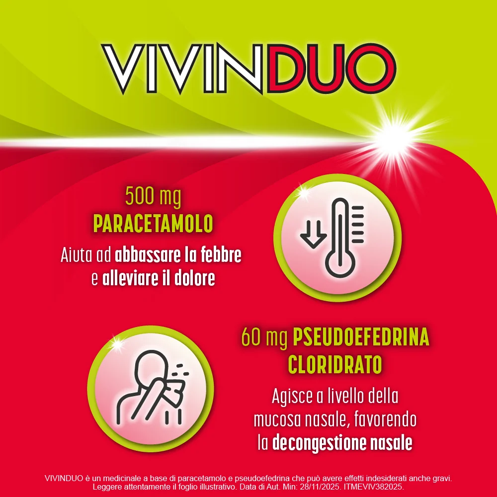 Vivinduo Febbre Congestione Nasale 10 Bustine Sintomi del Raffreddore e dell'Influenza