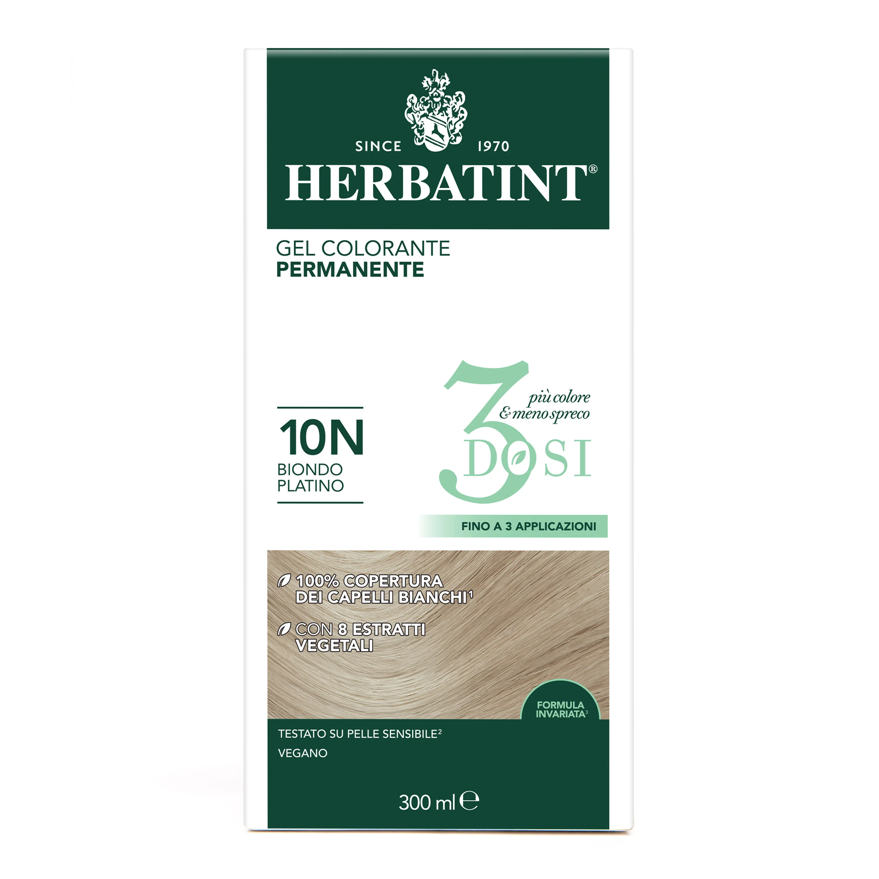 Herbatint Tintura Capelli Gel Permanente 3Dosi 10N Biondo Platino 300 ml 