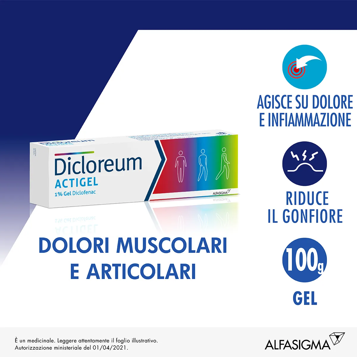 Dicloreum Actigel 1% Diclofenac Gel Dolori Articolari 100 g