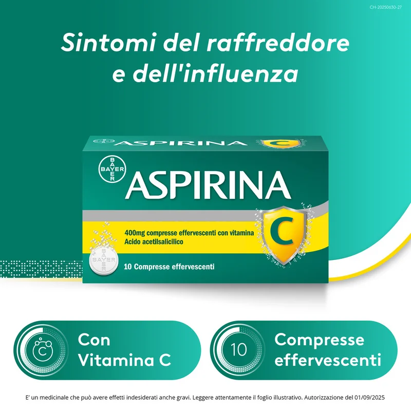 Aspirina C 10 Compresse Effervescenti Raffreddore Febbre e Influenza