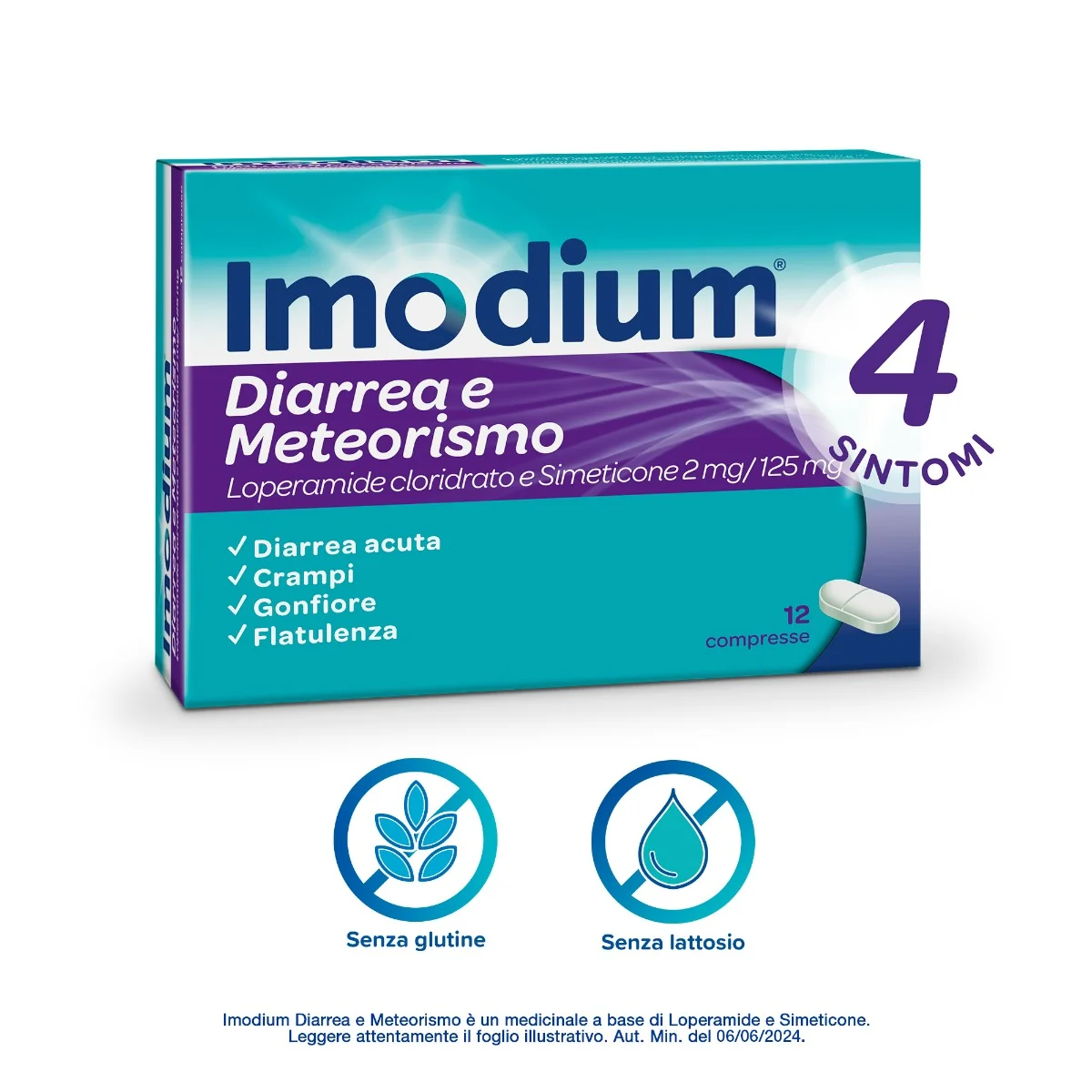 Imodium Diarrea E Meteorismo 12 Compresse Per Intestino