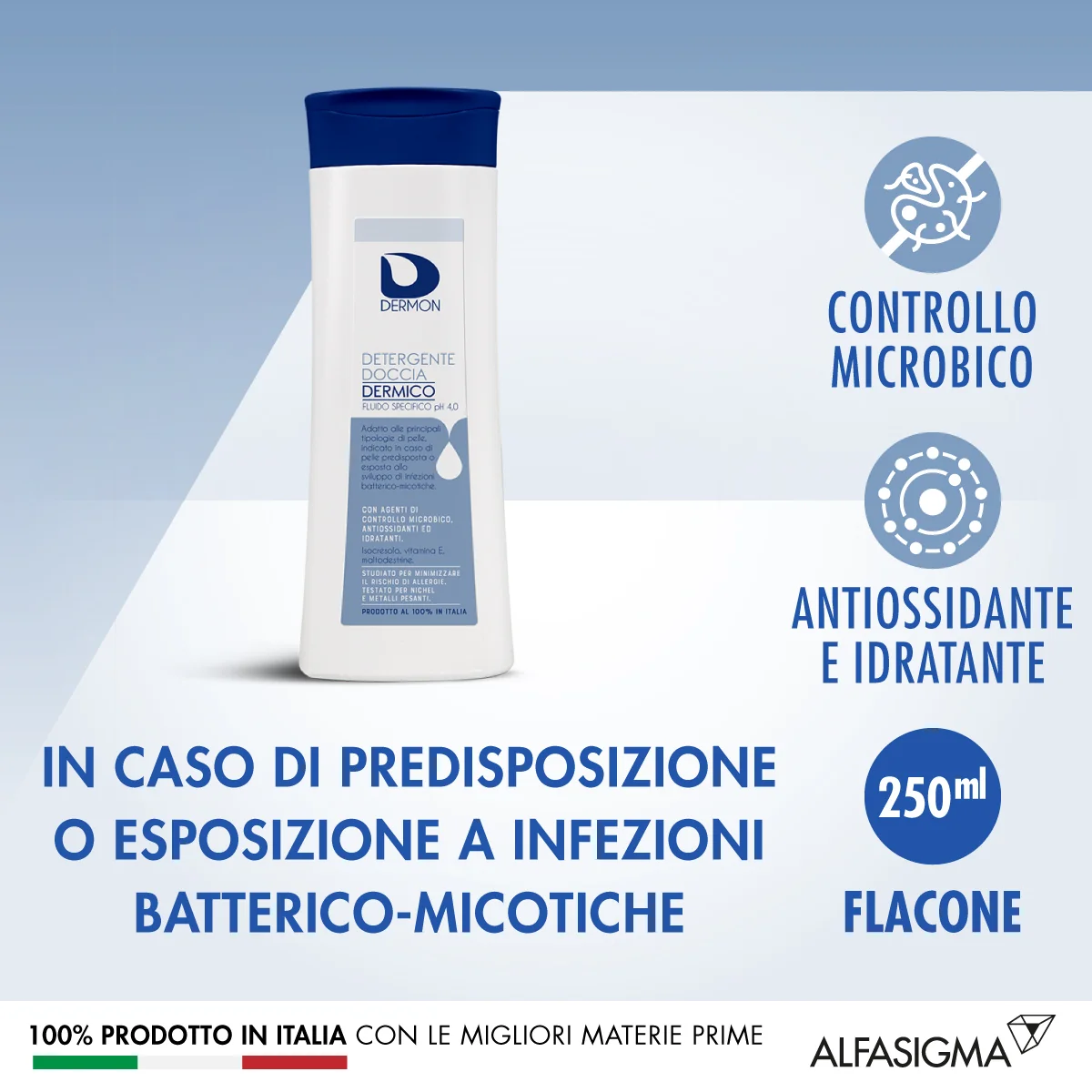 Dermon Detergente Doccia Dermico 250 ml per Infezioni Microbiche