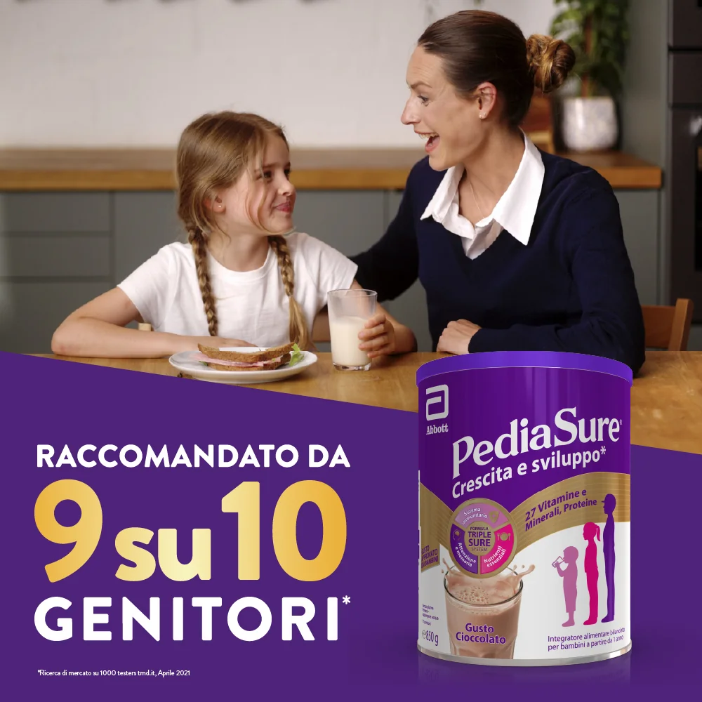 Pediasure Crescita E Sviluppo Integratore Multivitaminico Per Bambini Formato 850g Gusto Cioccolato Integratore per la Crescita
