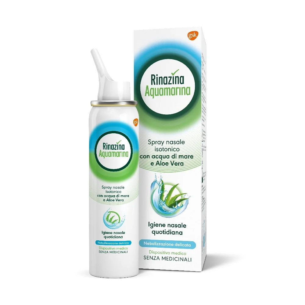 Rinazina Aquamarina Spray Nasale Isotonico con Aloe Vera 100 ml Pulizia Nasale