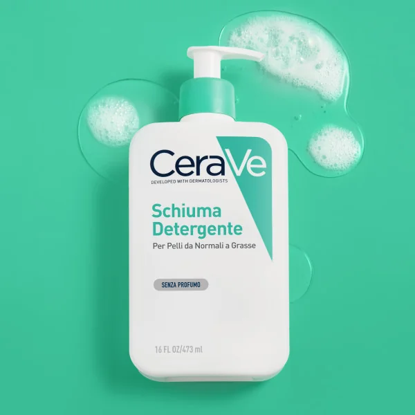 Cerave Schiuma Detergente Viso e Corpo 473 Ml Detergente ideale per la Pelle da normale a grassa