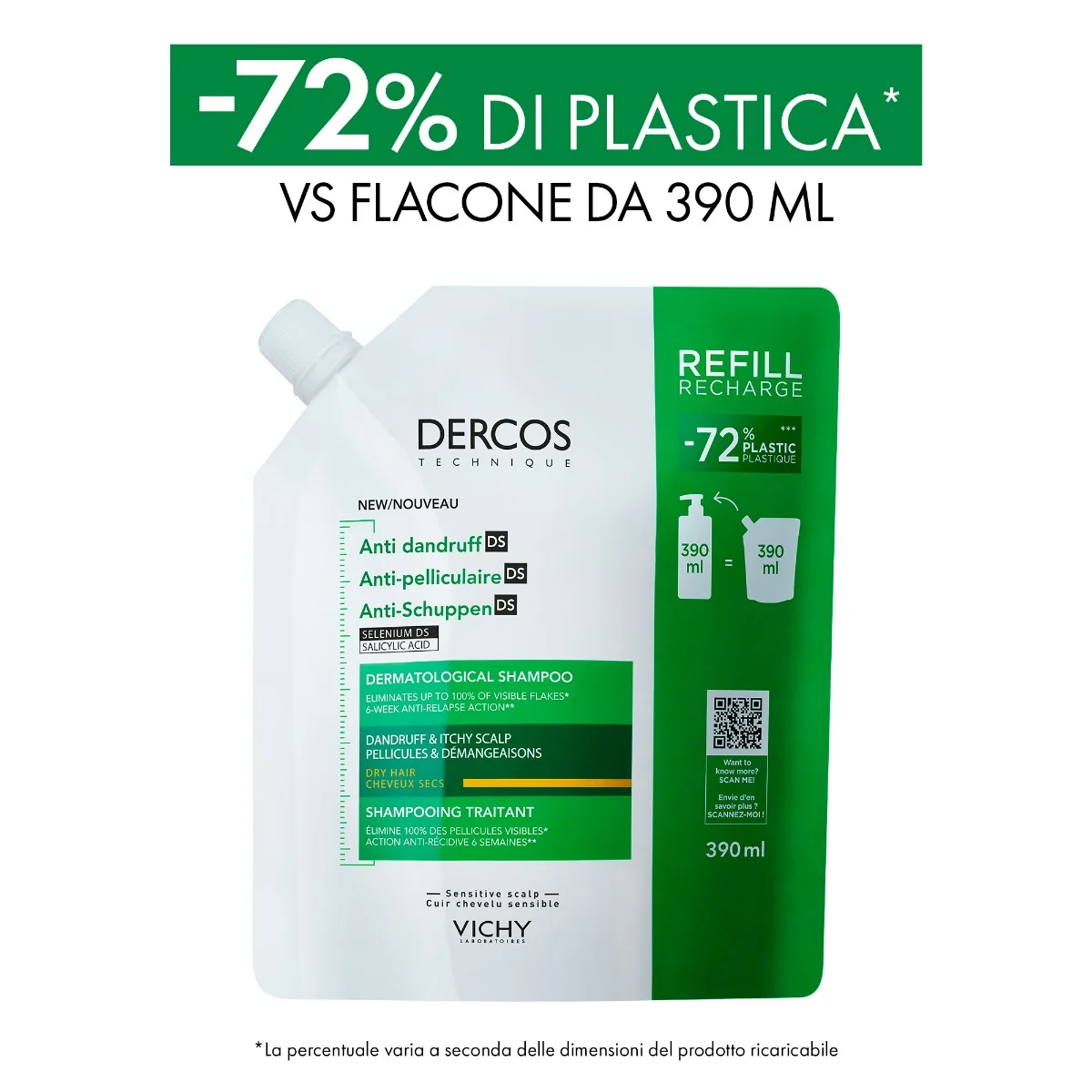 Vichy Dercos Technique Shampoo Anti Forfora Ds Secchi Refill 390 Ml Shampoo Anti-Forfora