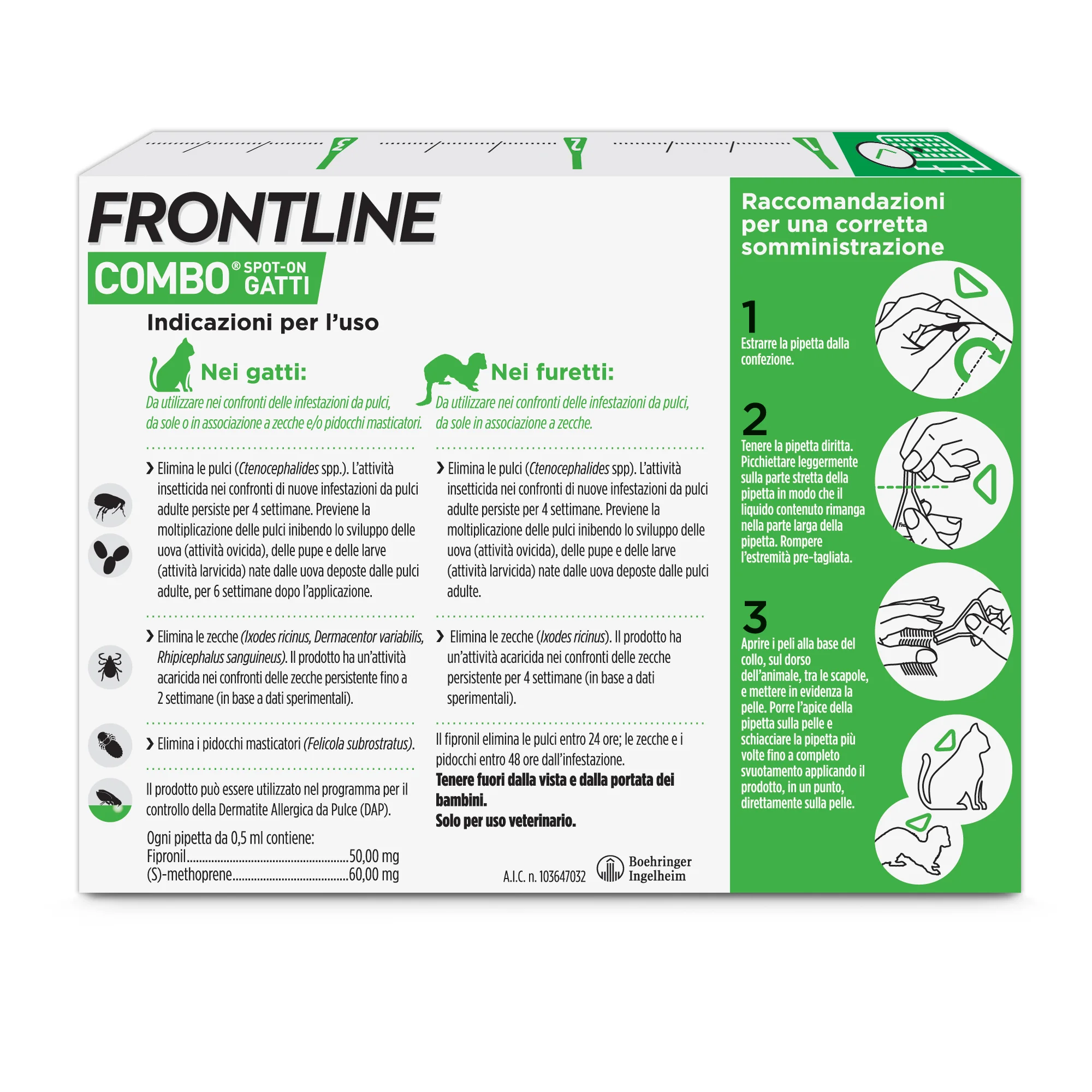 Frontline Combo Gatti X3 Antiparassitario Contro Pulci, Zecche E Pidocchi