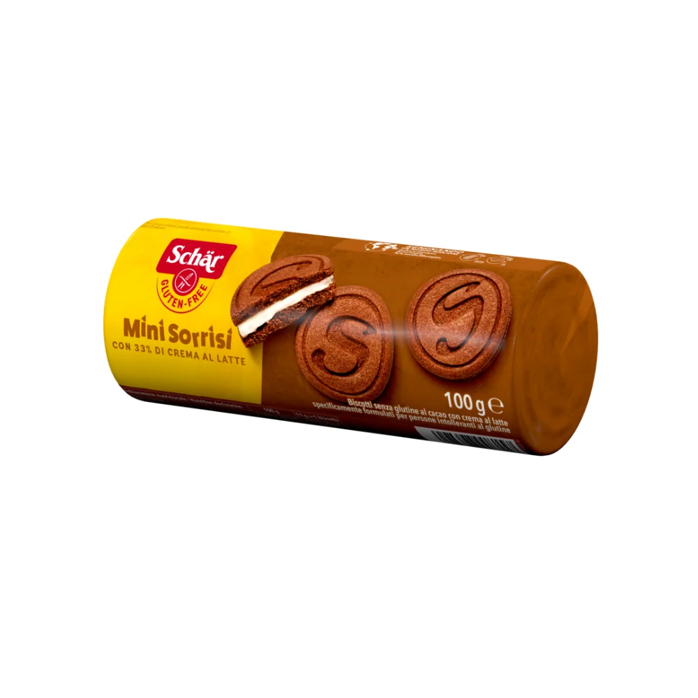 Schar Mini Sorrisi Biscotti Senza Glutine Al cacao con Crema Al Latte 100 g Senza Glutine