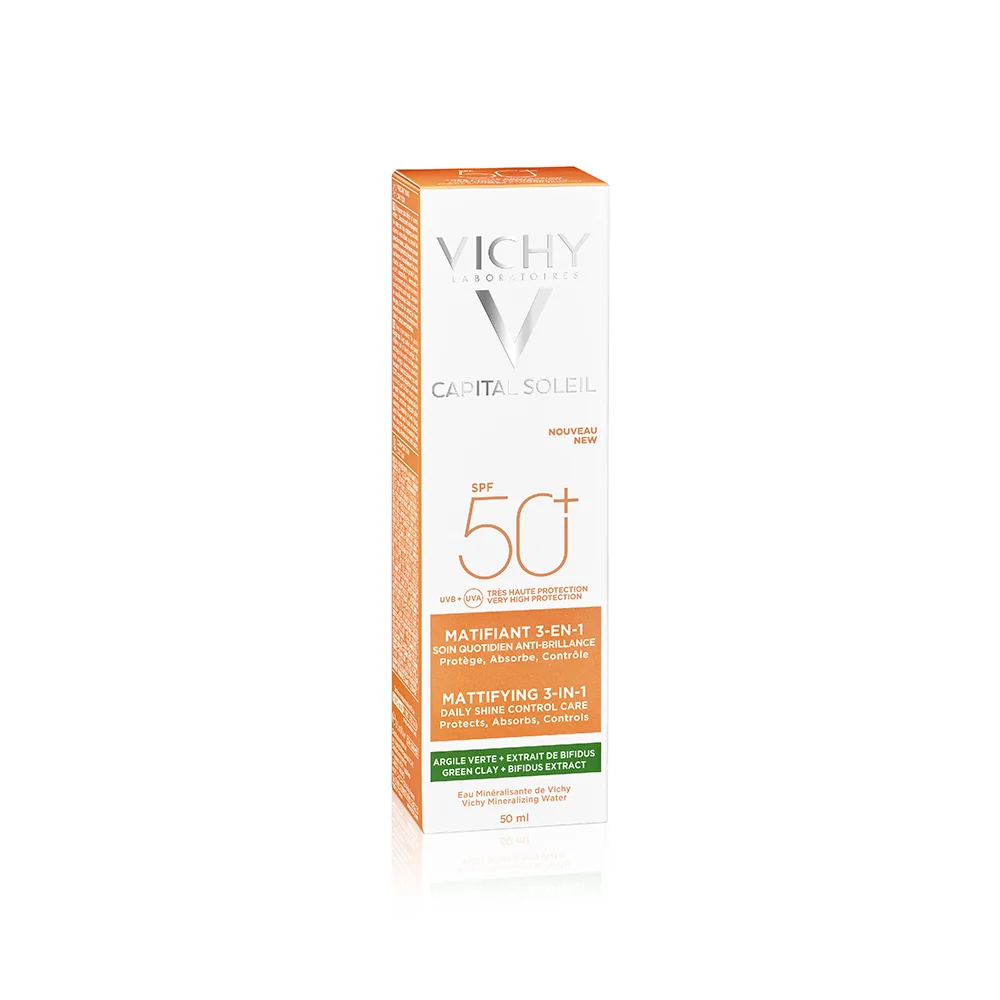 Vichy Capital Soleil Trattamento Opacizzante 3 in 1 SPF50+, 50 Ml Effetto mat