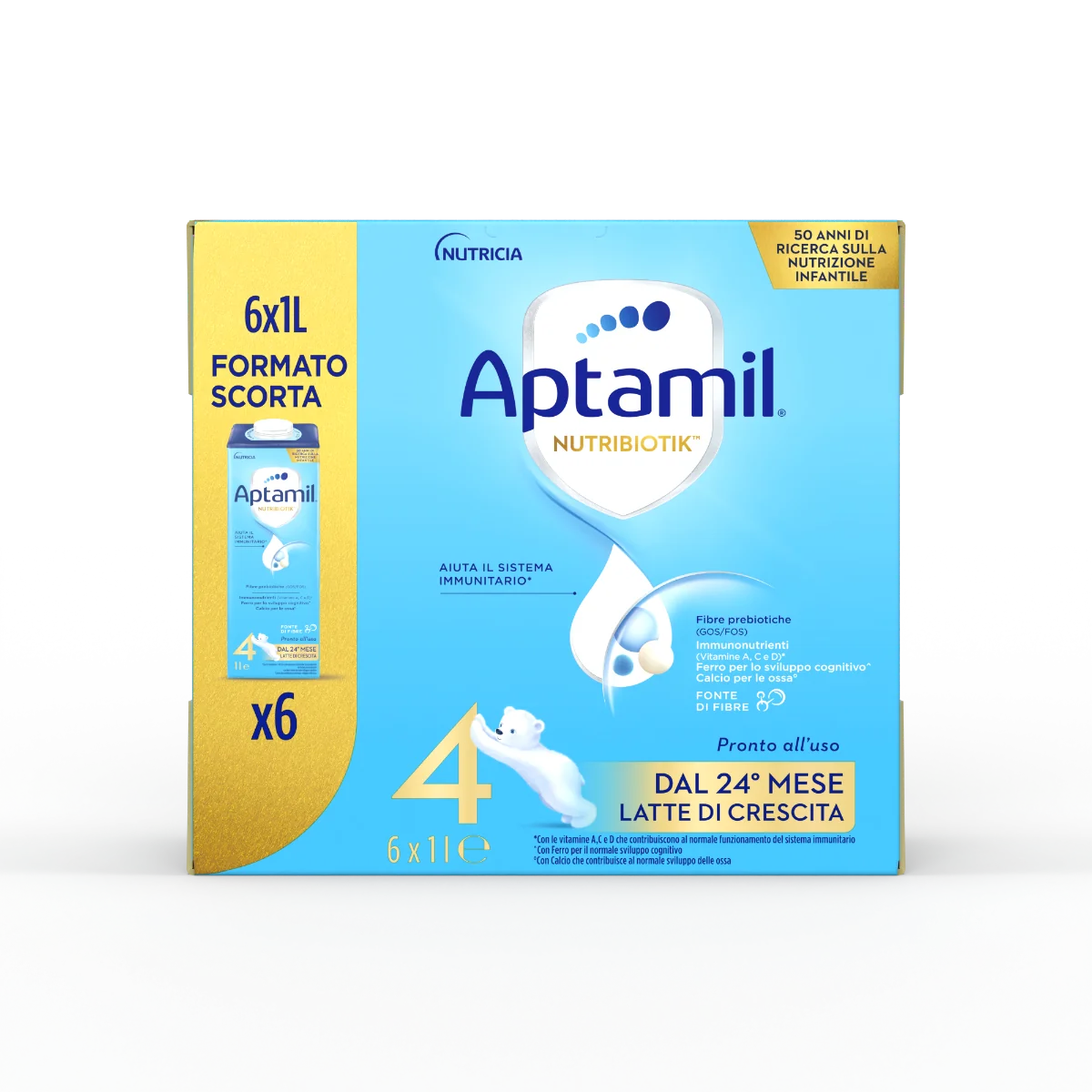 APTAMIL Nutribiotik 4 Latte di Crescita Liquido  Formato Convenienza da 6 litri (6x1L) Dal 24° mese