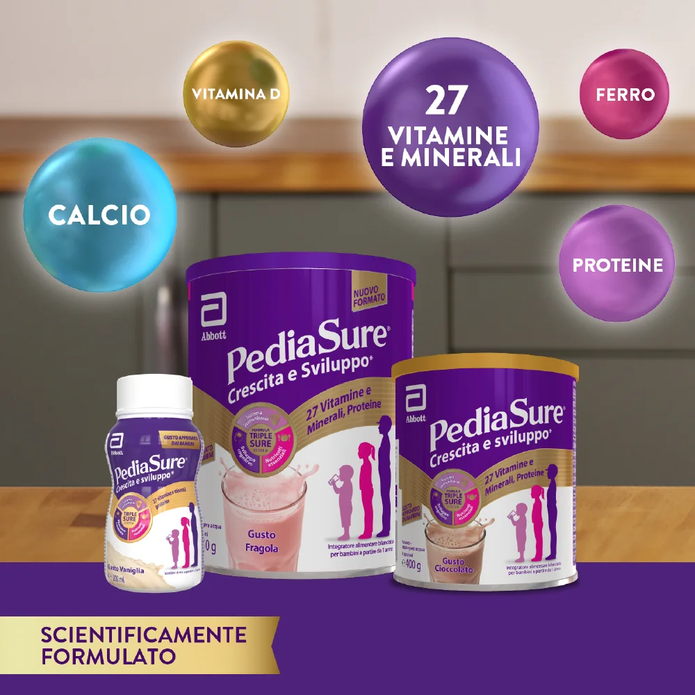 Pediasure Crescita E Sviluppo Integratore Multivitaminico Per Bambini Formato 850g Gusto Cioccolato Integratore per la Crescita