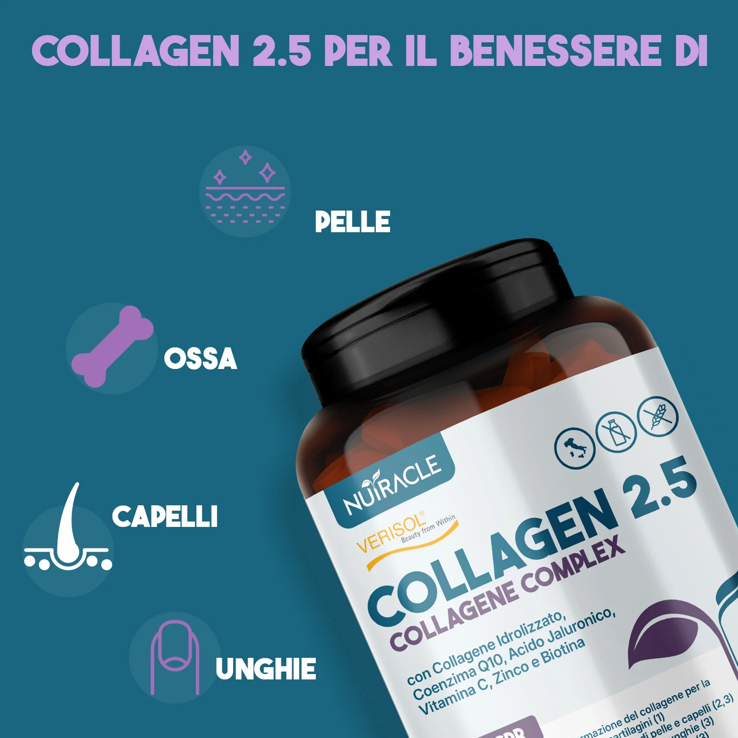 Nutracle Collagen 2,5 120 Compresse per Pelle, Capelli e Unghie