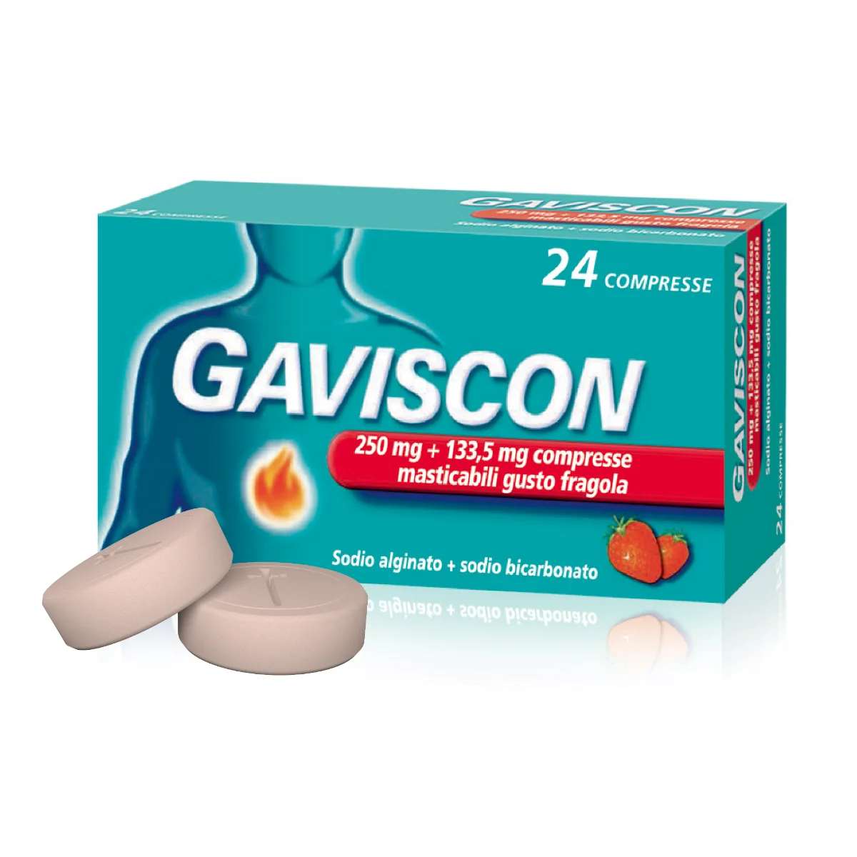 Gaviscon Compresse Masticabili Aroma Fragola 250 mg + 133,5 mg 24 Compresse Per Bruciore di Stomaco
