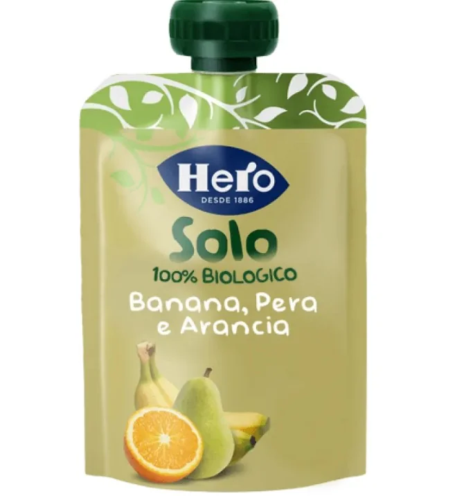 Hero Solo Frutta Frullata 100% Bio Banana Pera Arancia 100 g Merenda