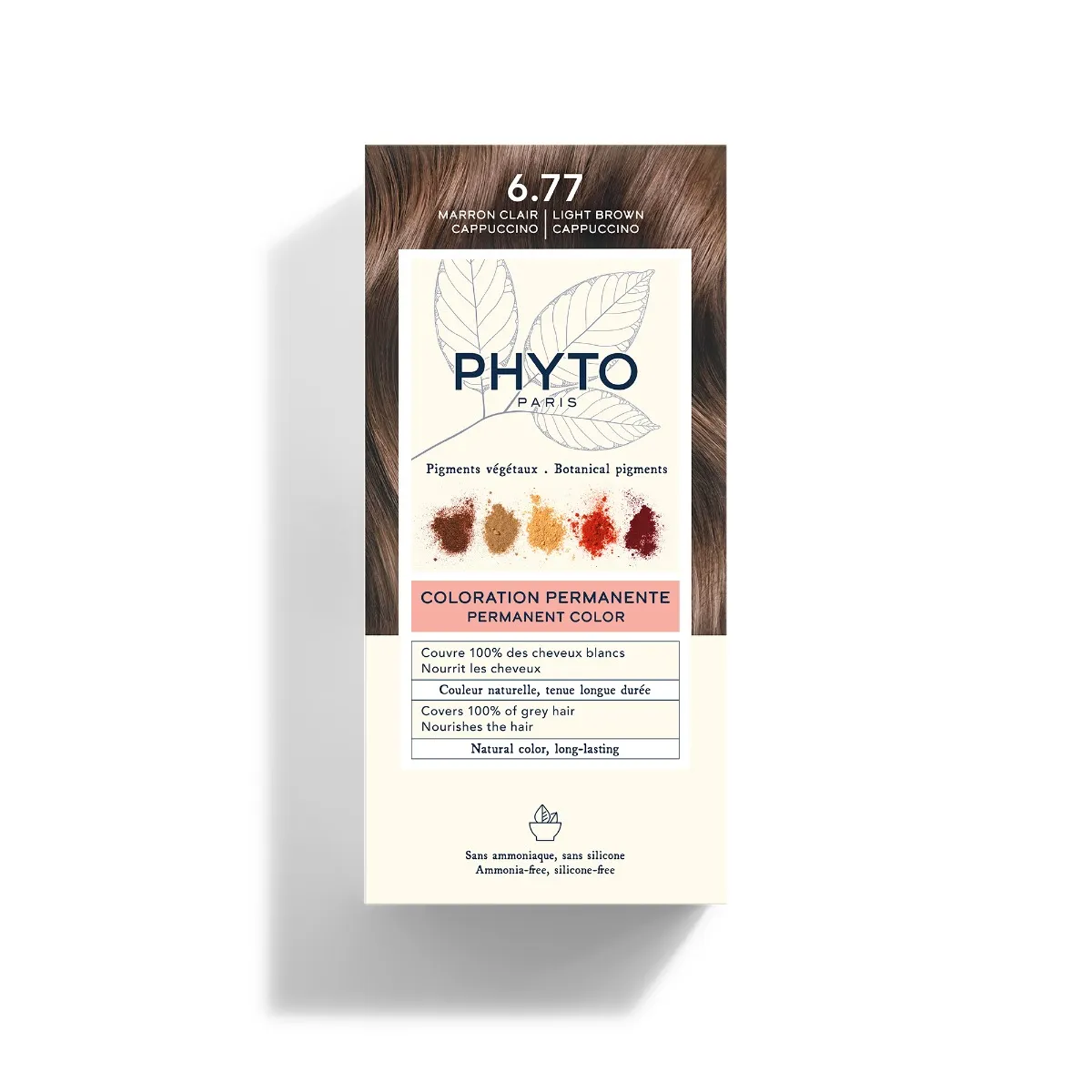 Phyto Phytocolor 6.77 Marrone Chiaro Cappuccino Colorazione Permanente Senza Ammoniaca 100% Copertura Capelli Bianchi