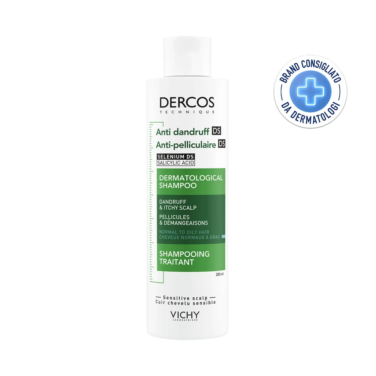 Vichy Dercos Shampoo Antiforfora 200 Ml Trattamento Ideale per Capelli Normali-Grassi