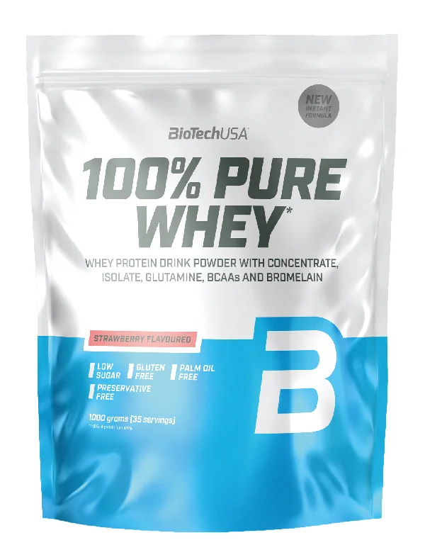 100% Pure Whey Protein Drink Powder Fragola 1000 g Massa Muscolare