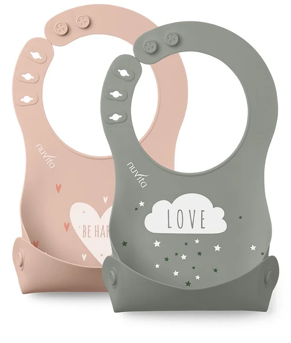 Nuvita Squashy Bavaglino Arrotolabile Silicone 2 Pezzi English Rose Sage Green