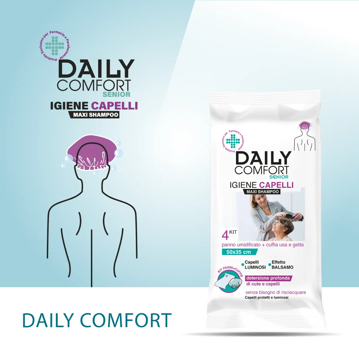 Daily Comfort Senior Panni Shampoo 4 Pezzi Pulizia dei Capelli