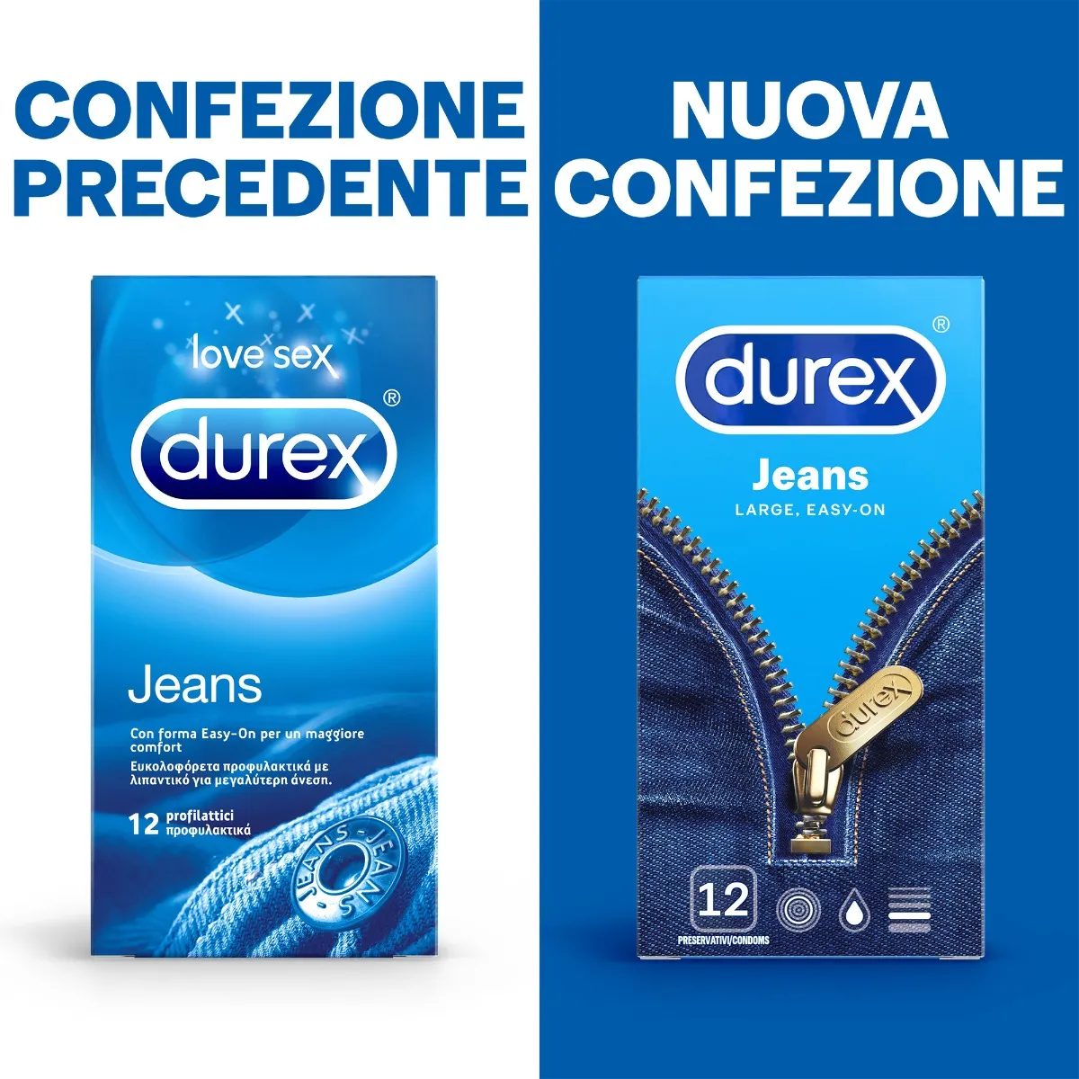 Durex Jeans Preservativi Con Forma Easy-On 6 Pezzi Trasparenti e Lubrificanti