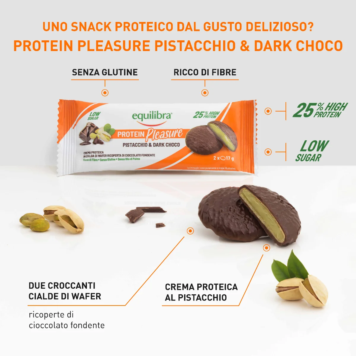 Equilibra Dobloni Pist&Dark Choco 2x17 G Snack Proteico Gusto Pistacchio