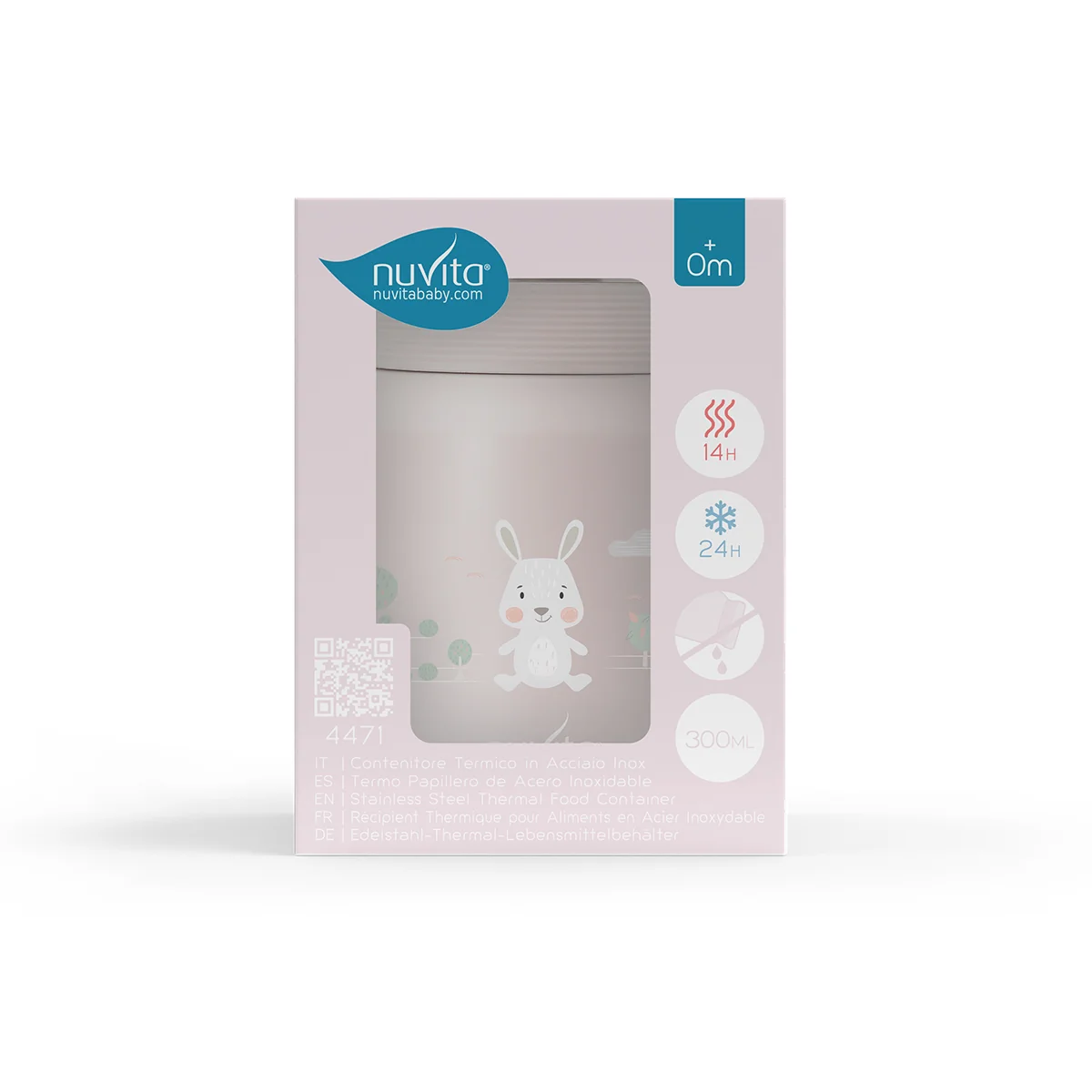 Nuvita Contenitore Termico Acciaio Inox Cibi Liquidi/Solidi Rosa 300 ml Chiusura Ermetica per Pappe e Brodo