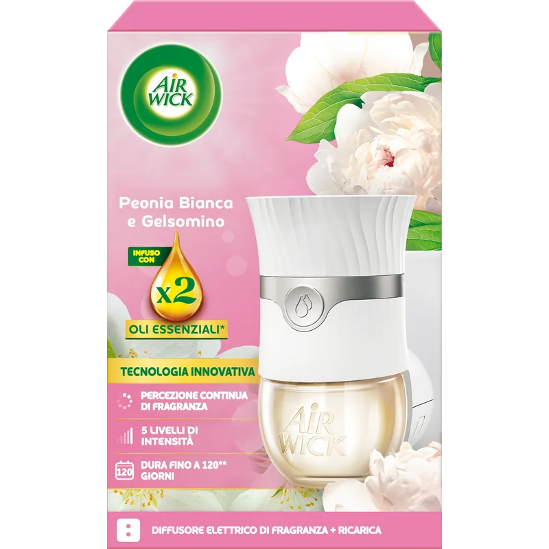 Airwick Diffusore Elettrico Completo Fragranza Peonia Bianca E Gelsomino Con Ricarica Inclusa