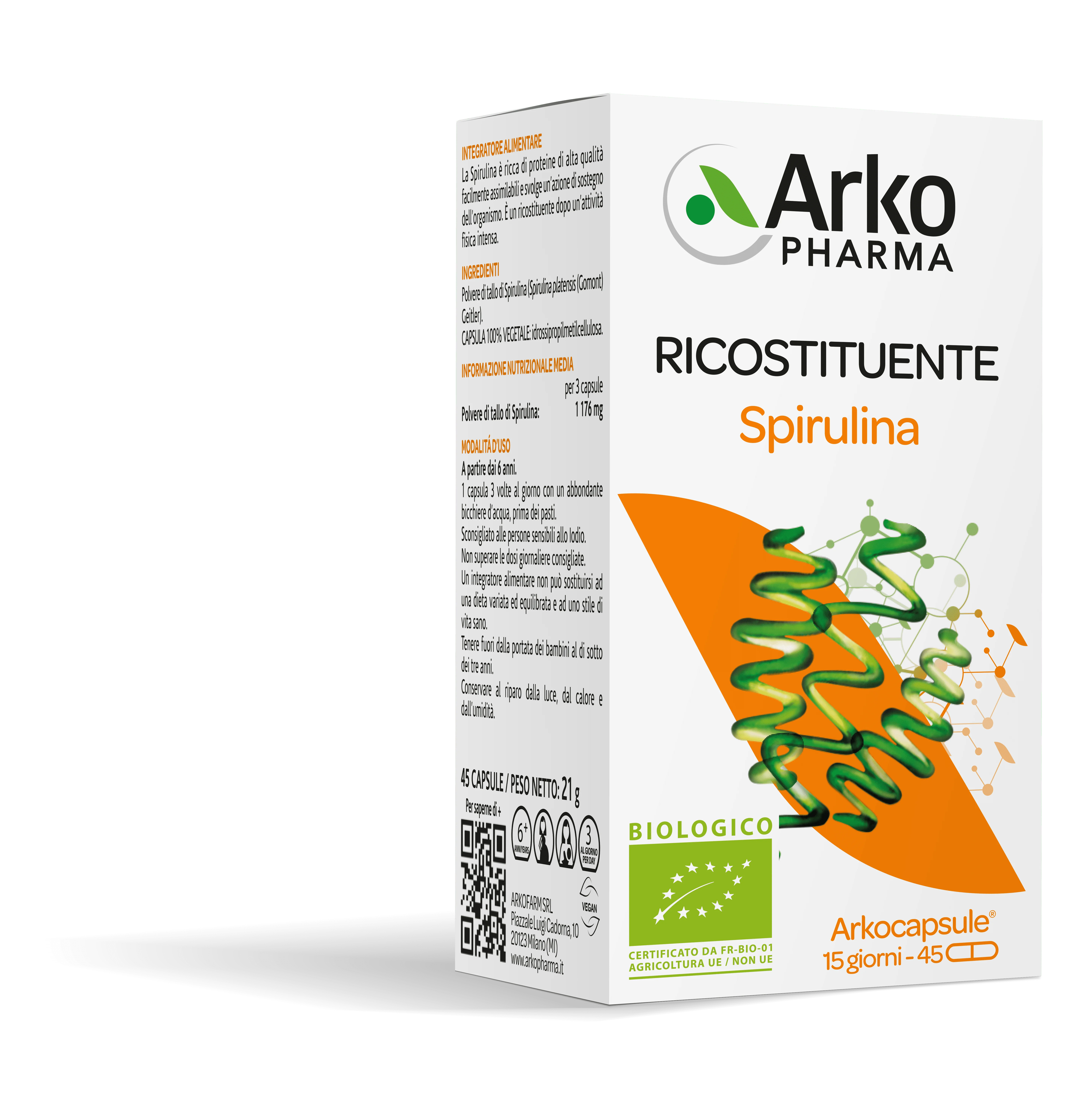 Arkopharma Spirulina Bio 45 Capsule Integratore Tono e Vitalità