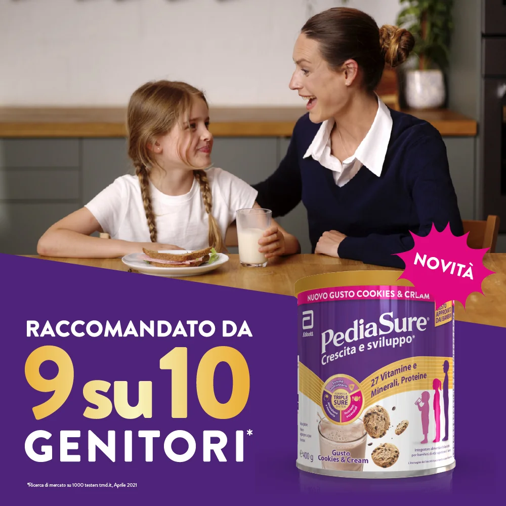 Pediasure Crescita E Sviluppo Integratore Multivitaminico Per Bambini Cookies&Cream 400 g Integratore per la Crescita