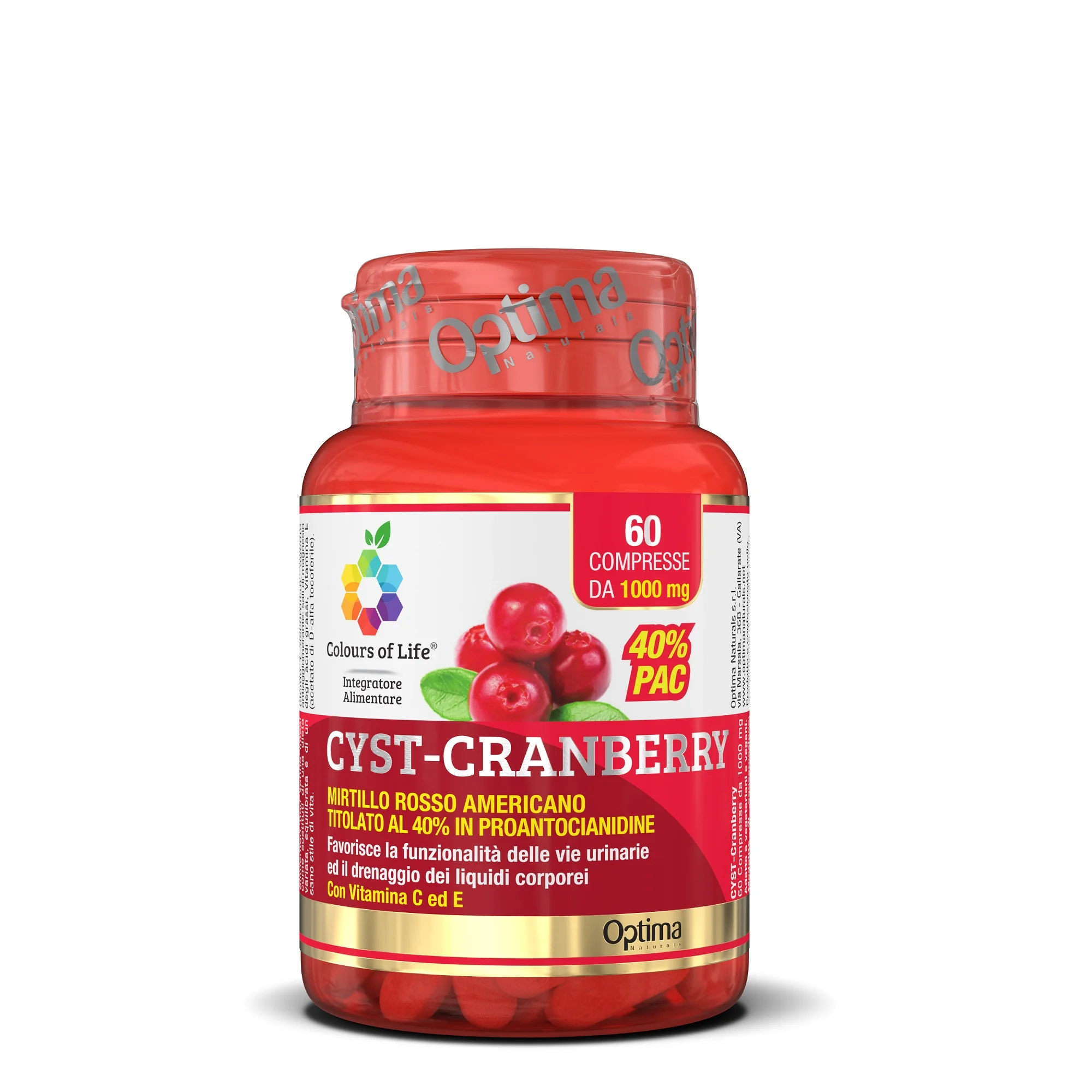 Optima Colours of Life Cyst-Cranberry  60 Compresse Benessere Vie Urinarie