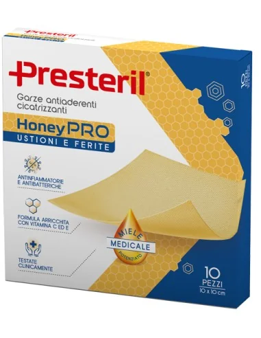 Presteril HoneyPRO - Garze Antiaderenti Cicatrizzanti 10 x 10 cm 10 Pezzi Per Ustioni e Ferite