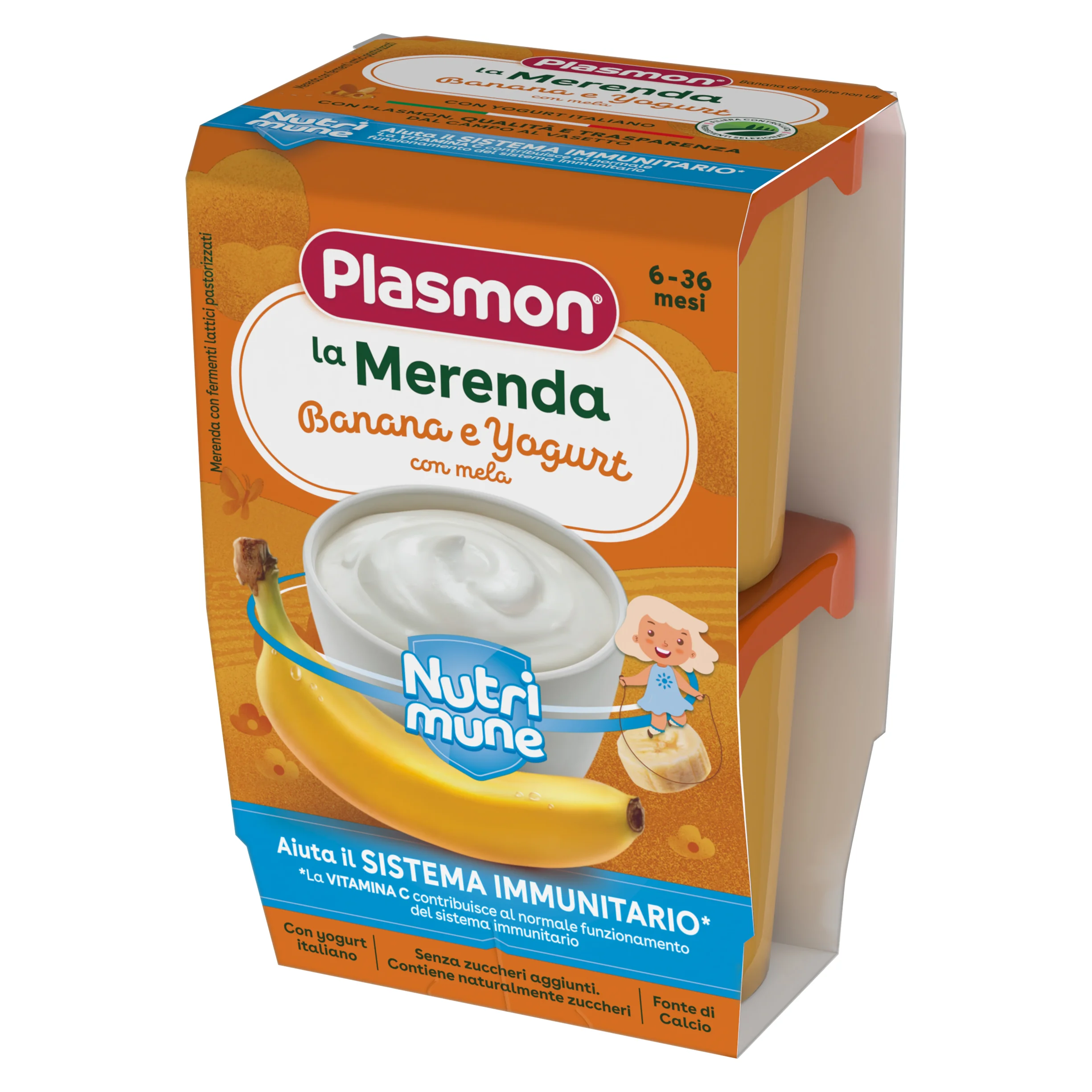 Plasmon La Merenda dei Bambini Banana e Yogurt 2x120 g Fonte di  Calcio