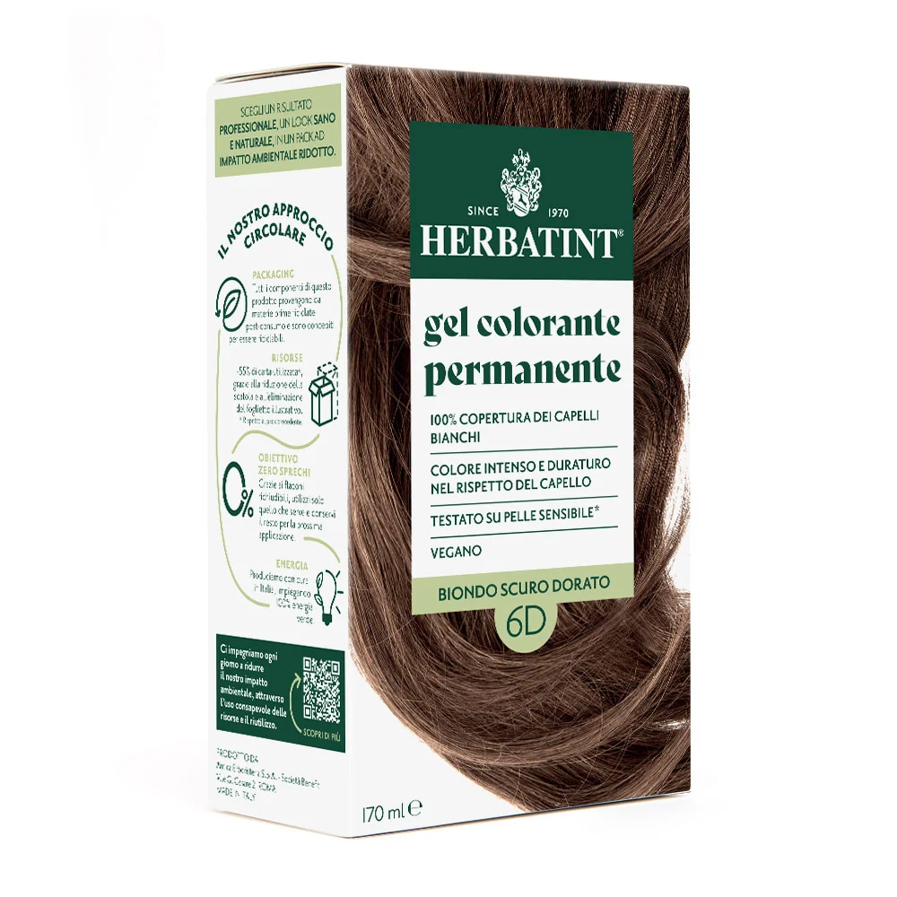 Herbatint Gel Colorante Permanente 6D Biondo Scuro Dorato 170 Ml Colore Intenso e Duraturo