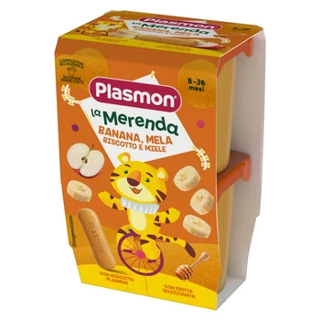 La Merenda Bambini Banana Mela Biscotto Miele 2 x 120 g Alimento per l'infanzia