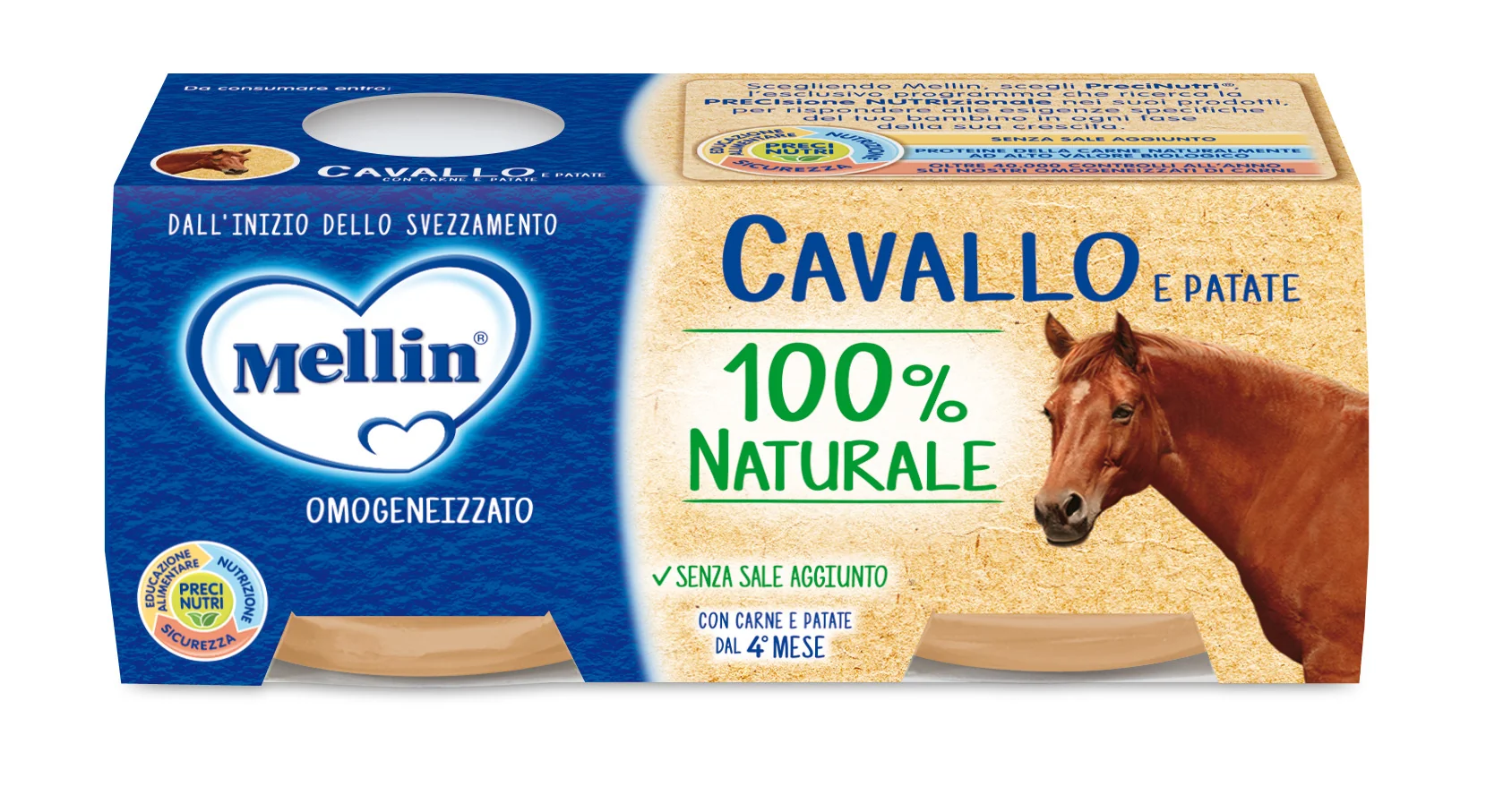 Mellin OMOGENEIZZATO Di Cavallo 2 X 80 G Alimento per Infanzia