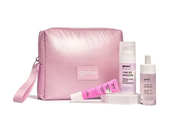 Goovi Cofanetto Idratazione 2025 Siero viso acido ialuronico 30 ml + Crema viso acido ialuronico 50 ml + Contorno occhi 15 ml + Pochette riutilizzabile