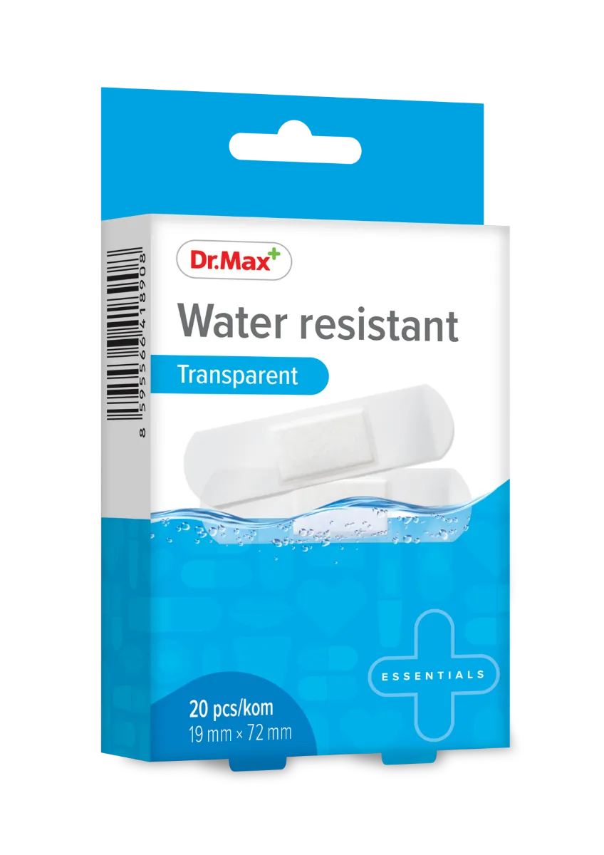 Dr.Max Water Resistant Transparent 19 x 72 mm 20 Pezzi Cerotti Trasparenti resistenti all'acqua