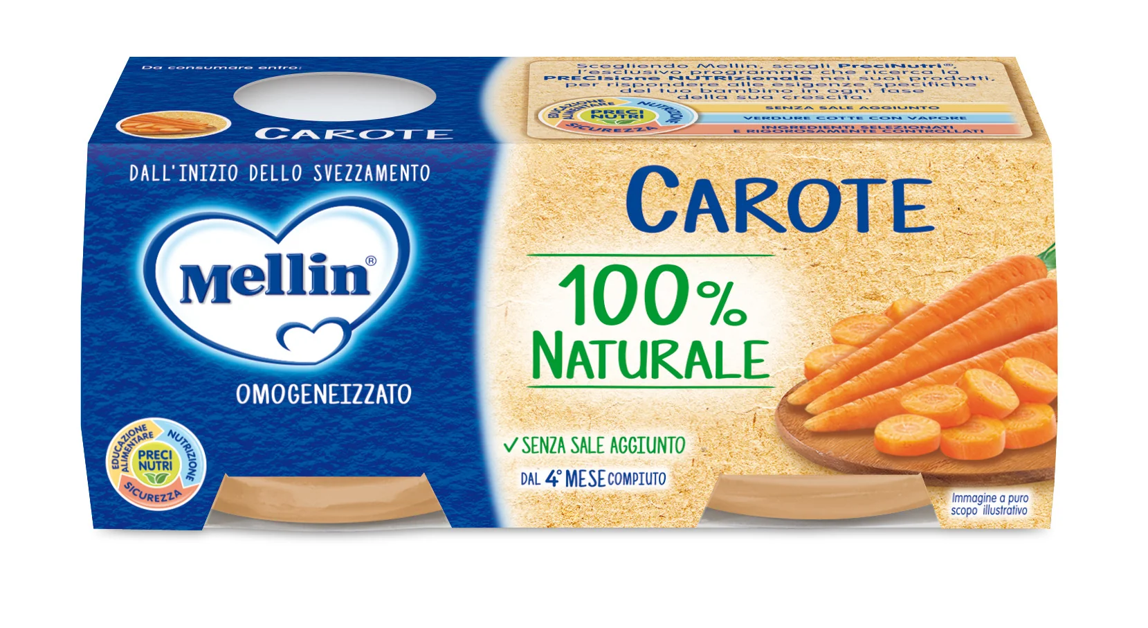 Mellin OMOGENEIZZATO Di Carote 2 X 80 G Alimento per Infanzia