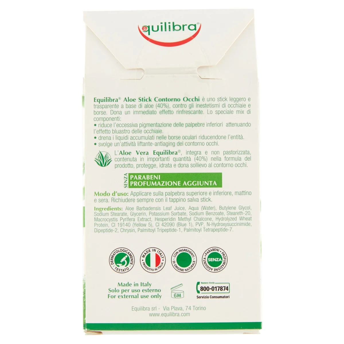 Equilibra Stick Contorno Occhi Aloe 5,5 ml Effetto Lifting